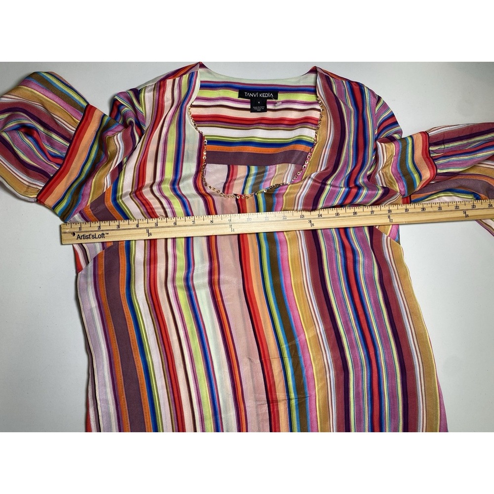 Tanvi  Kedia Womens 100% Silk Dress Size 4 Wedding Guest Coastal Rich Mom Scandi - Picture 4 of 8